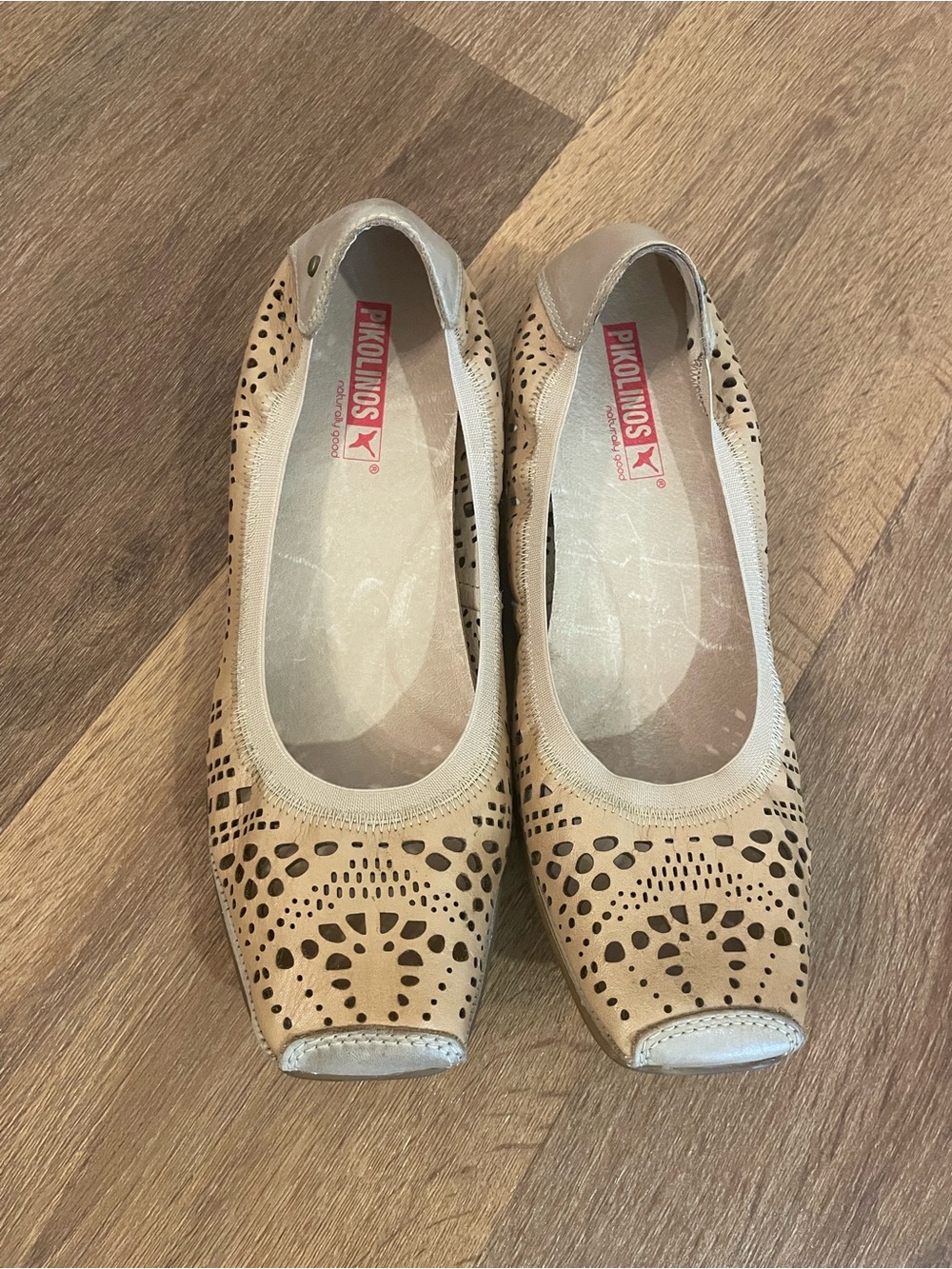 PIKOLINOS Beige Leather Geometric Laser Cut Ballet Flats Women’s EU 39 US 8.5/9